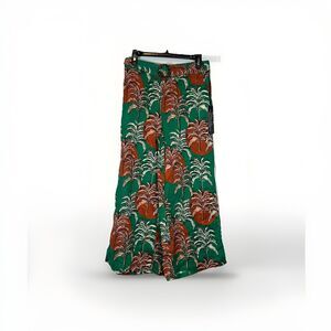 NWT Nicole Miller Linen Tropical Hawaiian Palm Beaded Belt Wide Leg Crop Pants M